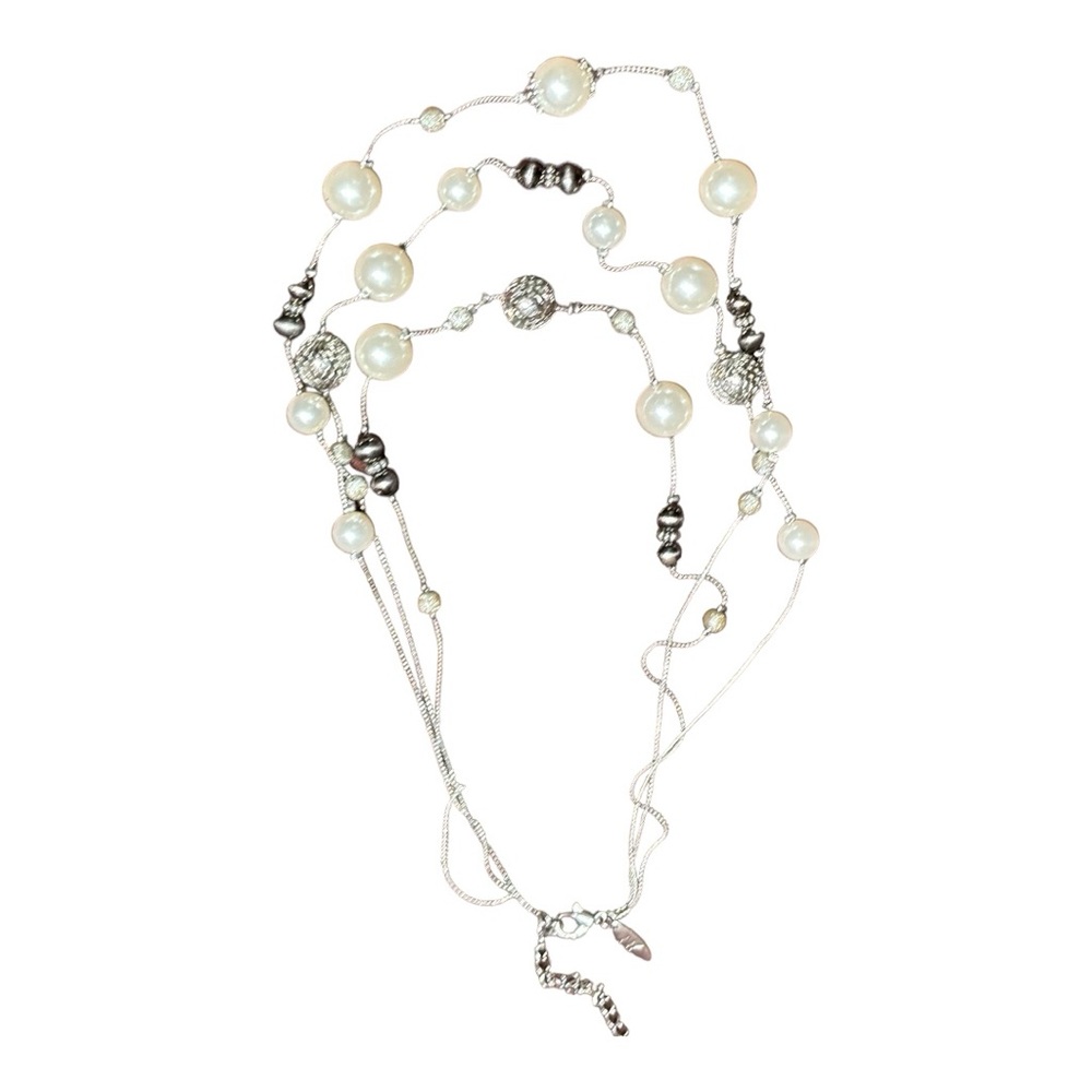 NY Dainty Triple Layered Beaded Necklace Women's White/Silver/Gray